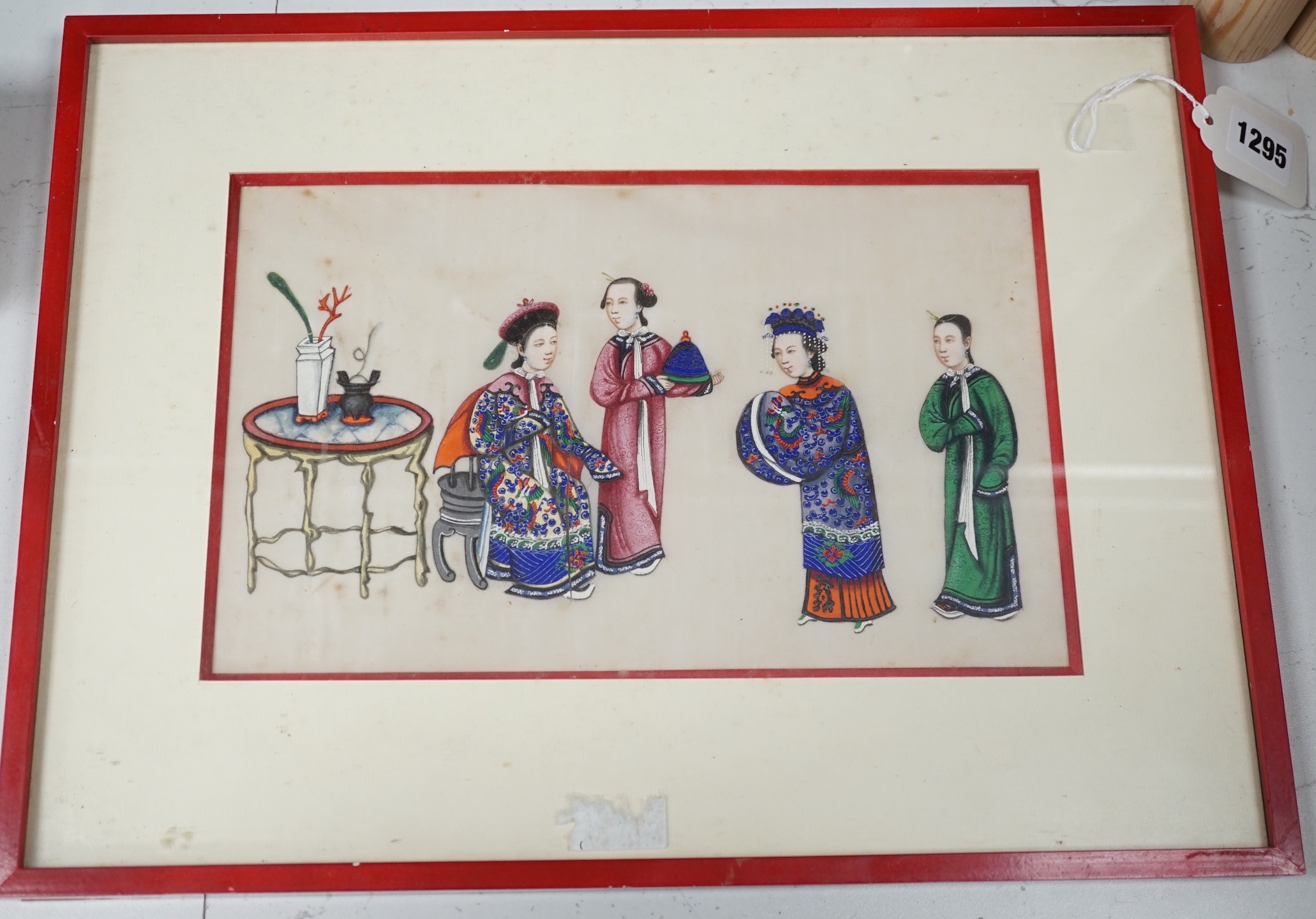 A Chinese pith painting of Qing Court figures, 19th century - 18 x 28.5cm